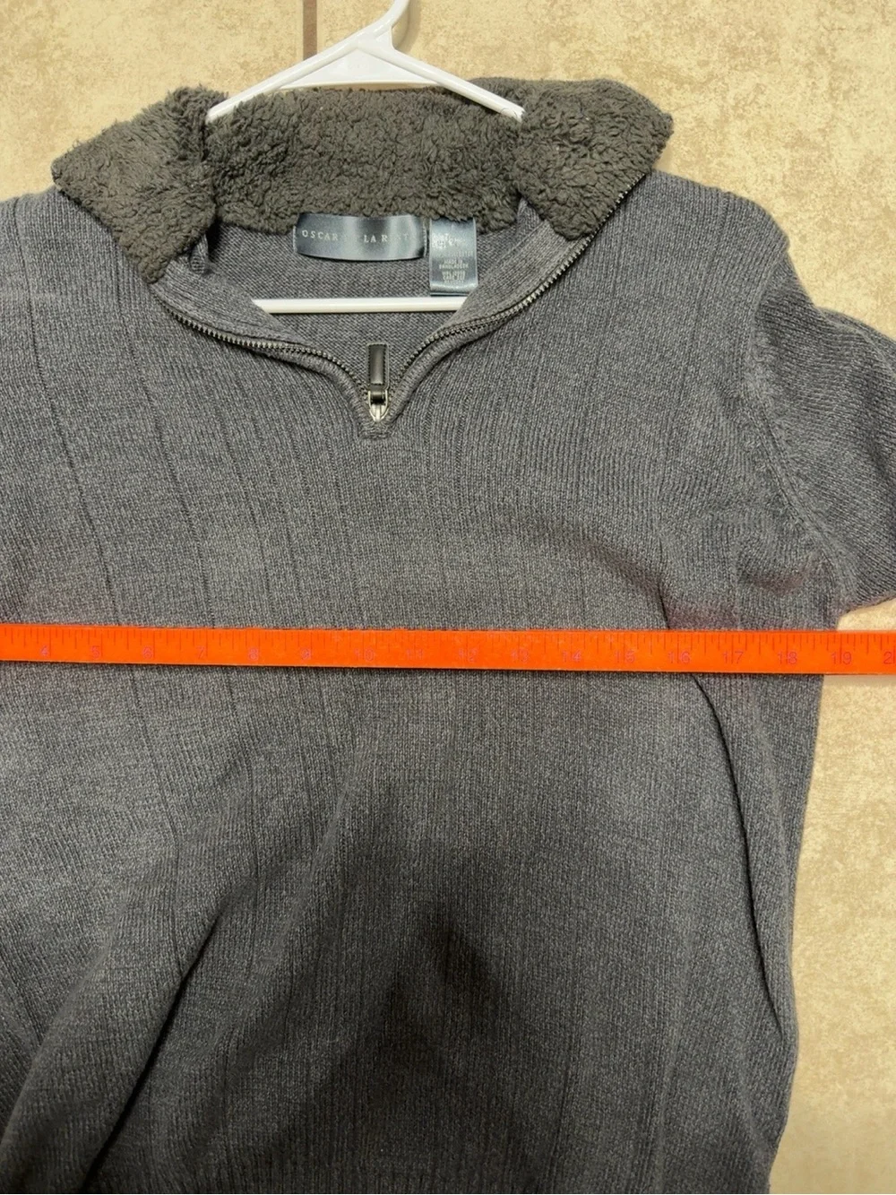 Oscar de la Renta Gray Quarter Zip Knit Sweater Sherpa Collar Men’s S